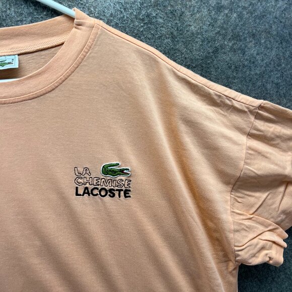 Lacoste Chemise Shirt Mens 2XL Peach Orange Crocodile Logo Tee Spell Out Logo 7 - Picture 7 of 10